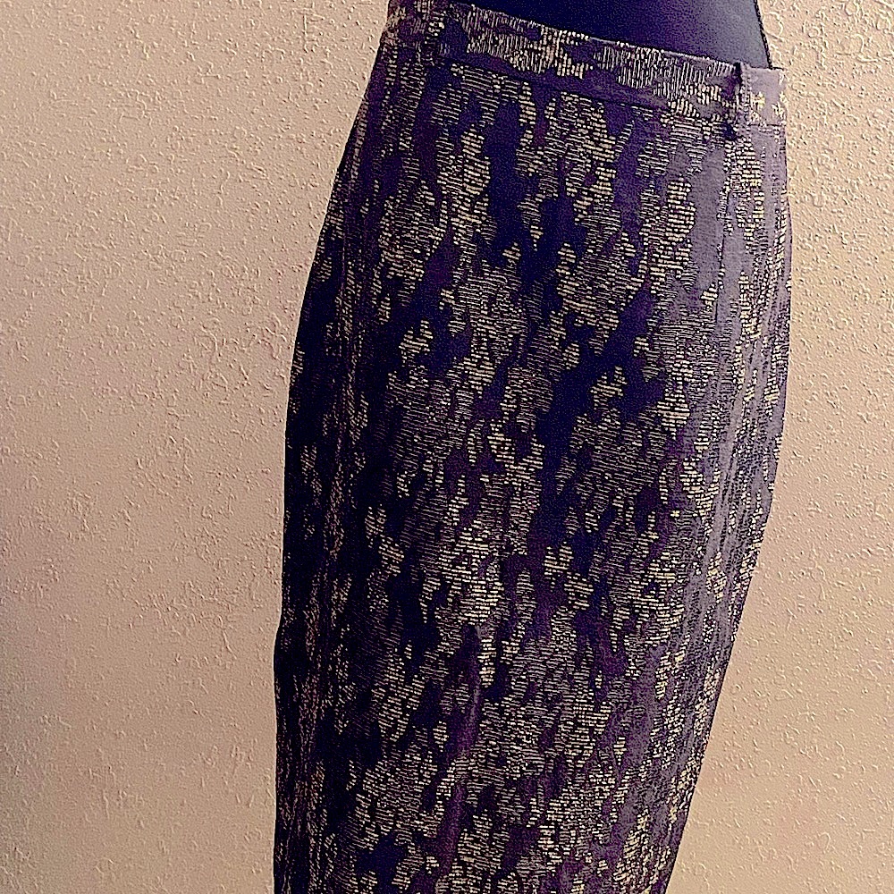 Banana Republic Purple and Gold Jacquard Midi Pencil Skirt
